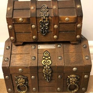 2 Antique Treasure Chest Jewelry Boxes